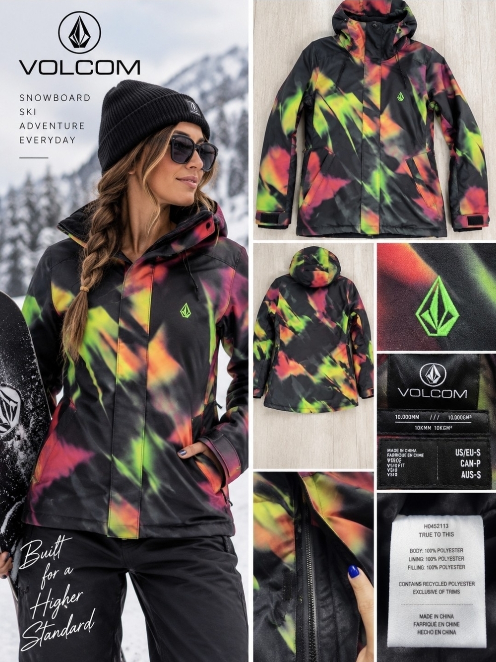Volcom 10K Snowboard Ski Jacket Neon Print Women’s S